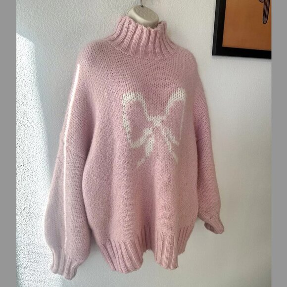 Lisa Says Gah Baby Pink Cece Turtleneck Bow Sweater XL 2X XXL Plus Size - Picture 7 of 11